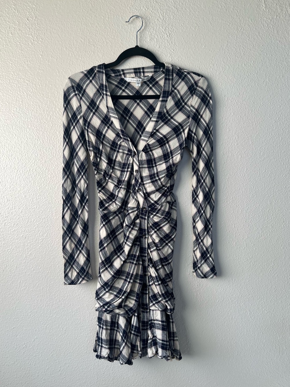Veronica Beard Rowe Plaid Ruched Long-Sleeve Dress size 2